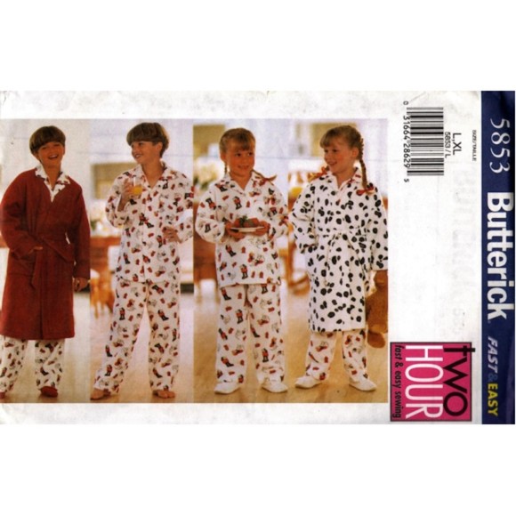 Vintage ©2001 - Butterick 5853 Boys, Girls Robe, Belt, Pajamas  - Size L-XL - Picture 4 of 4